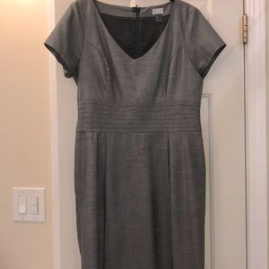 Dark gray V-neck versatile dress.